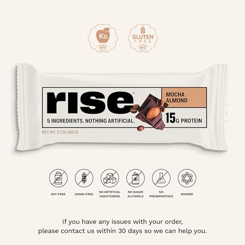 Rise RBA37228 Whey Protein Bars - Mocha Almond | Breakfast Bar & Protein Snack 15G Protein 4G Fiber Just 5 Whole Food Ingredients Gluten-Free Soy Free thumb #1