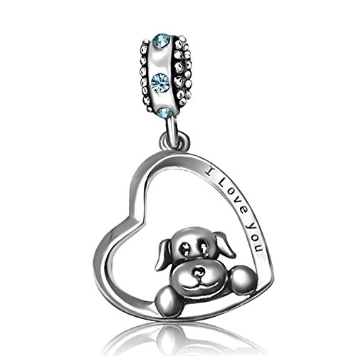 JMQJewelry Dog Paw Mom Hear Love Birthday March Birthstone Dangle Charms for Bracelets
