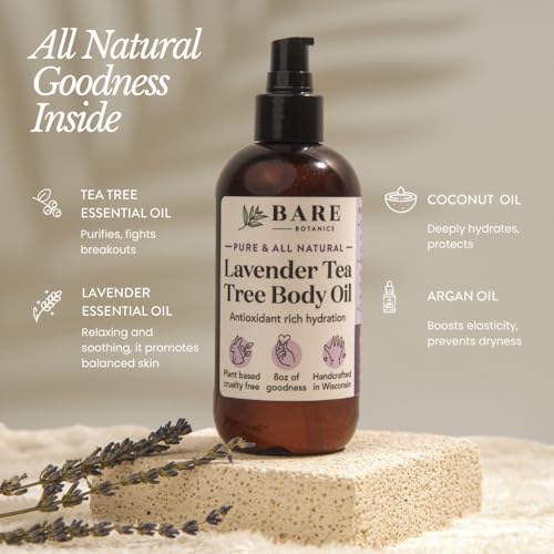 Image of BARE BOTANICS 8oz Lavender Tea Tree All Natural Hydrating Body Oil