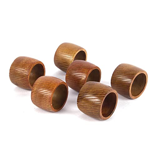 Napkin Rings Handmade Everyday Rustic Harvest Autumn Fall Thanksgiving Holiday Christmas Festive Party Gift Décor Handmade Wood Napkin Ring Set - Artisan Crafted In India Set Of 6 (Carved Napkin Ring) #TOP9