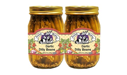 Amish Wedding Foods Pickled Garlic Dilly Beans, 2-Pack 16 oz. Jars (Garlic)