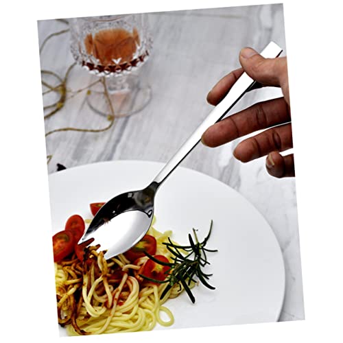 MOLUCKFU Stainless Steel Salad Utensils Large Serving Spoons Long Handles Salad Spork Black Silverware Multifunctional Spoon