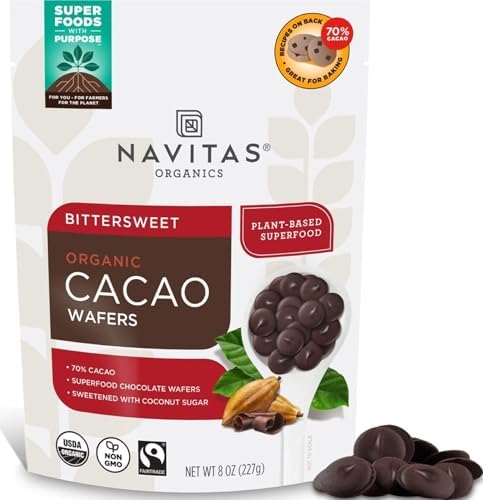Navitas Organics Organic Bittersweet Cacao Wafers, 8oz — Organic, Fairtrade, Non-GMO, Gluten-Free