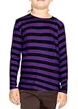 Girl's Oh So Soft Long Sleeve Crew Neck Top Purple Black Stripes Small