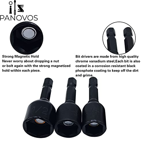 Panovos 5Pcs Sae Magnetic Nut Driver Bit Set,Nut Setter Set,Socket Wrench Screw 1/4'' Driver Hex Shank #TOP2