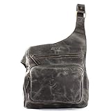  LECONI Petite besace en cuir pour dames et hommes Look usé vintage Style naturel Sacoche en cuir pratique Crossbag Bodybag 25x24x5cm gris LE3015-wax