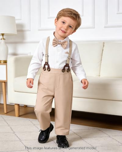 Image of SANGTREE Baby Suits for Boys Gentleman Wedding Outfits Long Sleeve Dress Shirt Suspender Pants Bowtie Boy Clothes Set, 1-6T