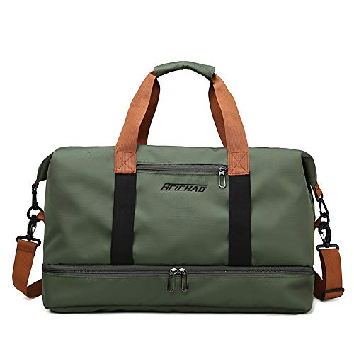 Eco Memos Bolsa de Viaje Bolsa de Fitness de Gran Capacidad con Bolsillo para Mojado y Compartimento Independiente para Zapatos - para Hombres y Mujeres Bolsa de Deporte de Viaje (Ejercito Verde)