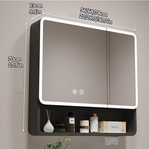 Wall Mounted Bathroom Cabinet with Mirror, Demisting Design, Aluminum Alloy Storage Cupboard, Large Capacity Shelving Unit (White, 39.4" x 27.5")