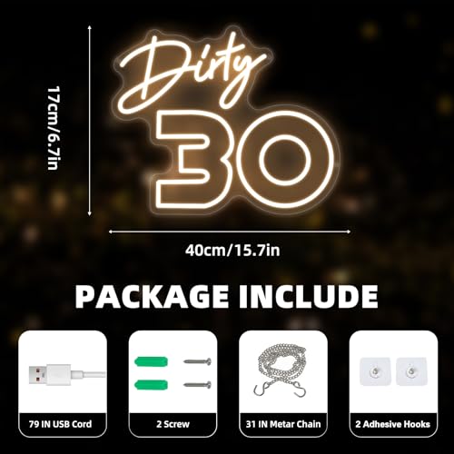 Image of Dirty 30 Birthday Neon Sign for Her, Dirty Thirty 30th Birthday Decorations for Him, Good Neon Sign Gift for Wall Backdrop Decor,15.7x 13 inch