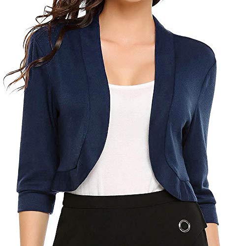 UNibelle Women's 3/4 Sleeve Crochet Shrug Open Front Cardigan(Dark Blue,Small)