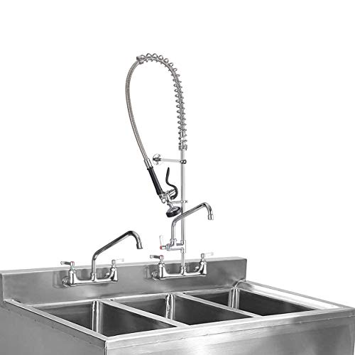 IMLEZON Commercial Sink Faucet Wall Mount Pre Rinse Faucet 8 Inches Center 43 Inches Height with 12 Inches Add on Spout