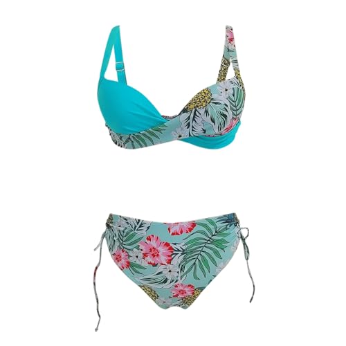 Bikini Parte de Arriba Bañador Mujer con Pierna Women's Bikini Sets Two Piece Swimsuit V Neck High Waisted Ruched Tummy 2025 Summer Bathing Suit Bikinis Volantes (Green,L)