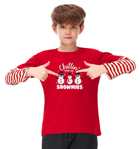 Image of Remimi Unisex Kids Christmas Long Sleeve Shirt Xmas Print Stripe Shirts 2-12 Years