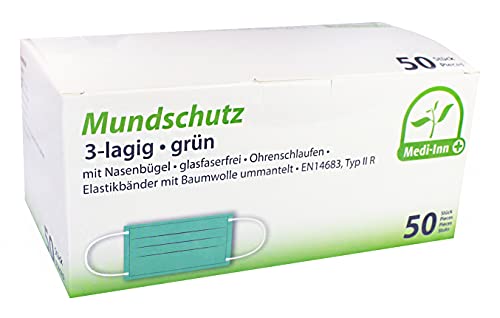 Medi-Inn+ Mundschutz Typ IIR, 3-lagig, grün, medizinische Gesichtsmaske mit Ohrschlaufen – Bild 3