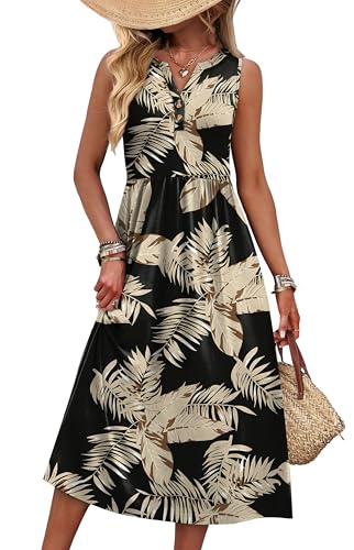 WIHOLL Maxi Dresses for Women 2026 V Neck Button Up Vacation Beach Sundresses Floral Travel Summer Dress for Women S