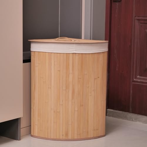 Panier à linge en bambou d'angle 14x14x24 pouces avec couvercle et doublure