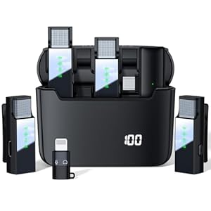 Wireless Lavalier Microphone for Android iPhone 15 Type C Smartphone, 4-Channel 4TX Omnidirectional Noise Reduction Mute Function Lapel Mics for Video Recording Interview Live Streaming Vlog