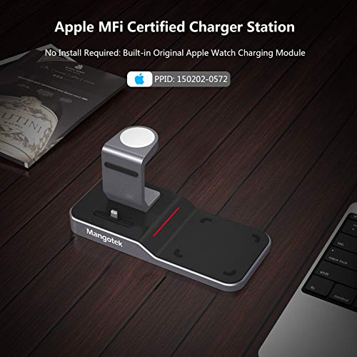 Mangotek Apple Watch Stand Desk Wireless Charger for iPhone and iWatch 4 in 1 Charging Station with Lightning Connector and USB Port for iPhone 12 Mini 12 Pro Max/11 and iWatch Serie SE/6/5/4/3/2/1 - Thumbnail 2