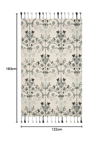 Image of Modern Floral Hand Tufted Loop Pile Carpet for Living Room & Bedroom Ivory & Multi Colour 4x6 Feet Carpet