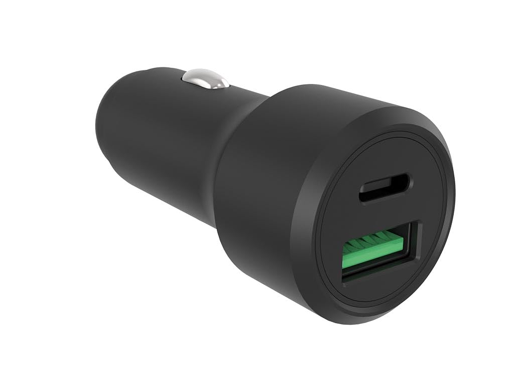 HQ-Power Szybka ładowarka samochodowa, 1x USB-A QC i 1x USB-C PD, do laptopa, tabletu lub smartfona, bezpieczna i ultrakompaktowa, 38W, obudowa aluminiowa, czarna
