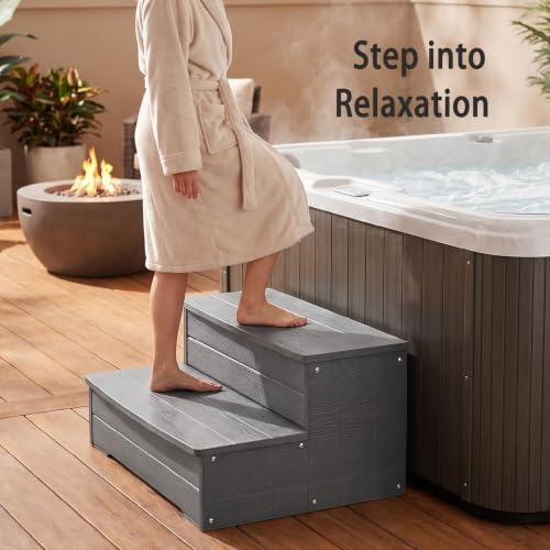 Image of 25 inch Hot Tub Steps with Storage,for Outoor Above Ground Pool Spa(Grey)