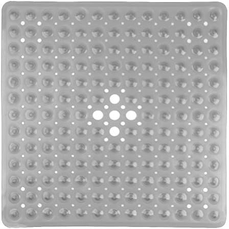 Square Shower Mat Non Slip, Anti Mould Shower Mats, Safety Bathtub Mat with Suction Cup, Antibacterial Rubber Shower Mat, Tub Mat with Drain Holes, Machine Washable, 53 × 53cm, Transparent Gray