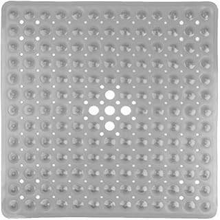 Square Shower Mat Non Slip, Anti Mould Shower Mats, Safety Bathtub Mat with Suction Cup, Antibacterial Rubber Shower Mat, Tub Mat with Drain Holes, Machine Washable, 53 × 53cm, Transparent Gray