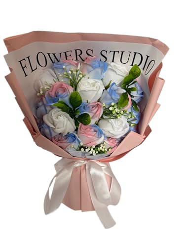 HWSHOW ソープフラワー 花束 造花 グラデーションカラー 誕生日 結婚記念日 プレゼント ギフト インテリア バラ 枯れない お花 手提げ付き メッセージカード付き 女性 母の日 敬老の日 還暦 バレンタインデー クリスマス 新年 彼女 送別会 退職感謝 お礼 昇進 転居 お見舞い グラデーションカラー