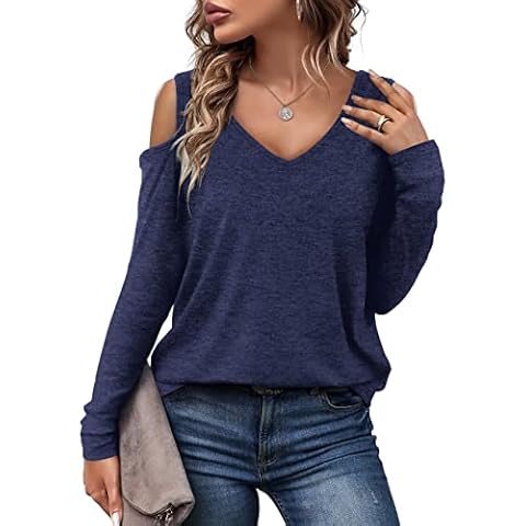Florboom Tops for Women V Neck T Shirt Stretch Relaxed Pullover Shirts, Navy Blue Size 12 14 Cover