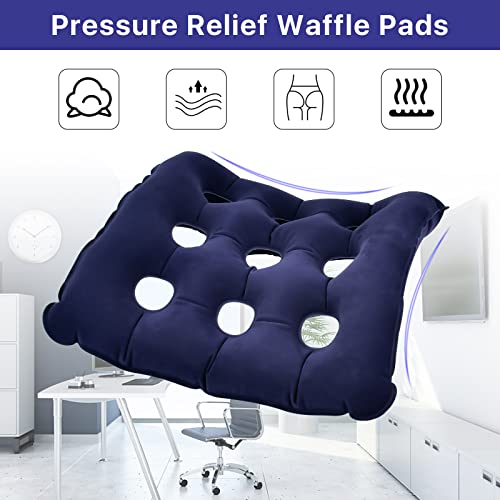 Akamino 2 Pack Inflatable Seat Cushion, Portable Waffle Chair Cushion With Inflatable Pump, Pressure Relief Seat Cushion For Tailbone Sciatica Office Wheelchair Travel Cars (Blue) #TOP2