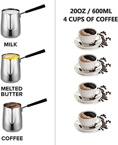 Funito 600ML/20oz Turkish Coffee Pot – 304 Stainless Steel Coffee and Butter Warmer, Premium Milk Warmer and Milk Pot with Spout
