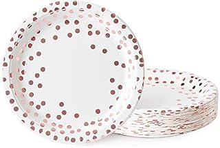 Topways® Polka Rose Gold Dot Party Tableware, Disposable Paper Party Tableware Dinnerware Plates Party Supplies for Birthday, Weddings, Anniversary Decorations, Pack of 48 (7inch)