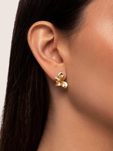 Pendientes Mujer Zinnia de aro con flor de silicona y acabado en latón con baño de oro 2