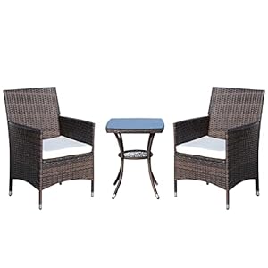 Outsunny Polyrattan Gartenmöbel Set, Outdoor Lounge Balkonmöbel für 2 Personen, 3-teilig Sitzgruppe, 2 Stühle, Tisch Sitzkissen, Gartenlounge für Garten, Terrasse, Balkon, Braun