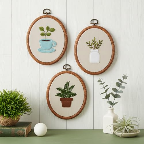Image of 3PCS Oval Embroidery Hoop Wood 6x5 Inch Embroidery Hoops, Imitated Wood Cross Stitch Ornament Frames for Art Craft Sewing Ornaments Hanging Decoration and Christmas Ornaments