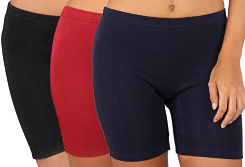 Image of Bralux Cycling Shorts for Women, Girls with Cotton Spandex Set of 3 - Multi Colour Rib Shorts