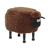 Beliani Kids Animal Stool Faux Fur Pouffe with Storage Wooden Legs Playroom Brown Sheep