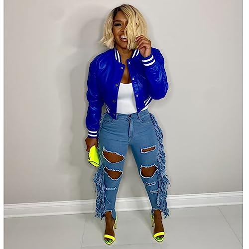 Image of Mintsnow Womens Varsity Jacket Long Sleeve Button Down Bomber Jackets Casual Baseball Uniform Streetwear