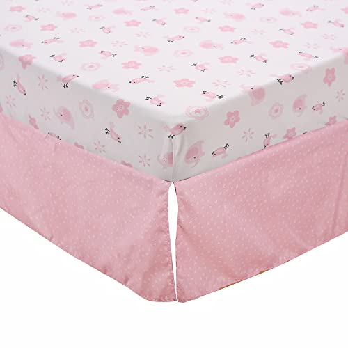 Jupeollon Crib Bedding Set For Girls 3Piece Elephant Nursery Bedding Decor Baby Girl Crib Sets Included Crib Comforter Fitted Sheet Crib Skirt,Standard Size Pink White #TOP3