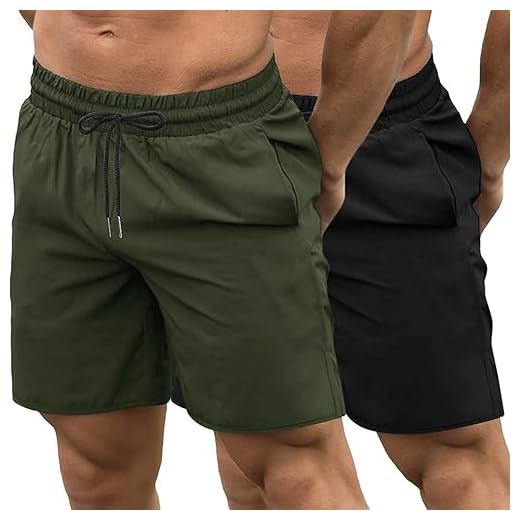 COOFANDY Men's 2 Pack Gym Workout Shorts Quick Dry Bodybuilding Weightlifting Pants Training Running Jogger with Pockets (Black/Olive Green, Medium)