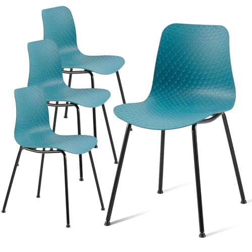 Juego de 4 sillas de comedor color verde azulado, asiento de cocina moderno de plástico con patas de metal, ideal para el hogar, oficina, sala de estar, salón, recepción, soporta 150 kg