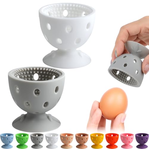 2 PCS Egg Washer for Fresh Eggs Silicone Egg Brush Cleaner Egg Cleaner Scrubber for Fresh Eggs Reusable Multipurpose Washing Egg Tool for Fruits and Vegetables (Grey/White)