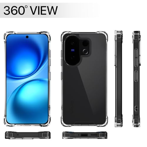 Image of Amazon Basics Back Cover for Vivo V60 5G / Vivo T4 Pro 5G PC + TPU Clear Transparent Raised Edges Shockproof Protective Phone Bumper Case(Transparent)