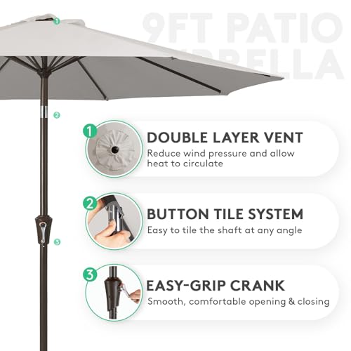 JEAREY 9FT Outdoor Patio Umbrella Outdoor Table Umbrella with Push Button Tilt and Crank, Market Umbrella 8 Sturdy Ribs UV Protection Waterproof for Garden, Deck, Backyard, Pool (Fog Gray) by JEAREY - Used condition - Image 2