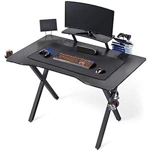 Yaheetech Gaming Desk 100 x 60 cm PC Computer Desk Office Work Table Gaming Table Movable Writing Desk Sturdy Steel Frame with Headphone Storage for Home Office,Black