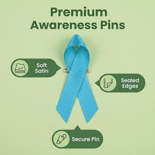 Image of 100pcs Teal Green Ribbon Awareness Satin Pins Cancer Awareness Ribbon Pin with Safety Pin