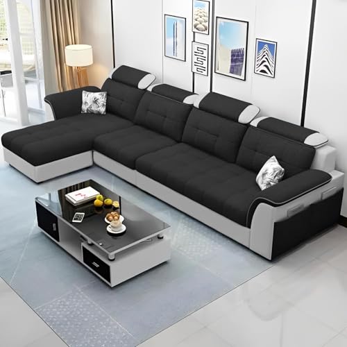 Image of Casaliving Ella LHS 6 Seater L Shape Sofa Set for Living Room (Black Grey) Premium Fabric Sofa Set