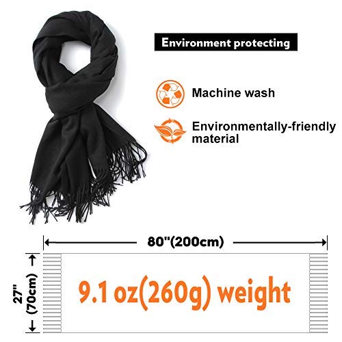 Maamgic Womens Large Soft Cashmere Feel Pashmina Shawls Wraps Winter Light Scarf ( Black , One Size ) #TOP5