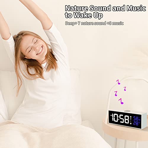 Alanas Digital Alarm Clocks For Bedrooms, Dual Alarms With Snooze, Nature Sound, Built In Rechargeable Backup Battery, Temperature And Humidity Display, Adjustable Dimmer, Voice Control. #TOP2